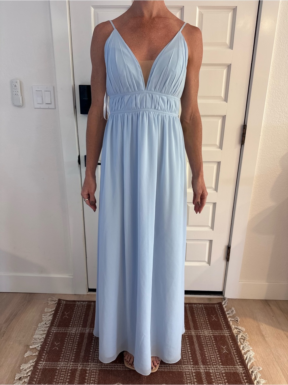 Revelry Powder Blue Plunging V-Neck Spaghetti Strap Maxi Dress